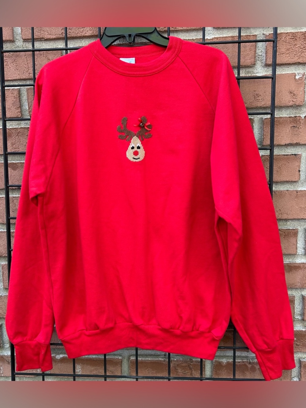 Vintage Alore Red Crewneck Sweater with Reindeer Motif